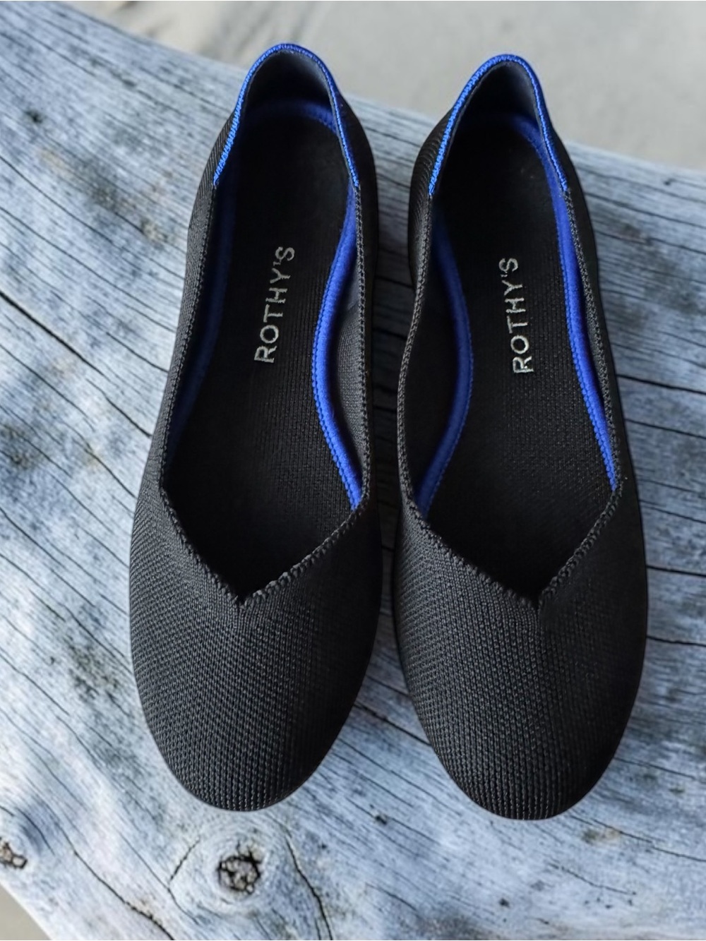 Rothys The Flat Black Knit Ballet Flats Slip On Shoes 7W